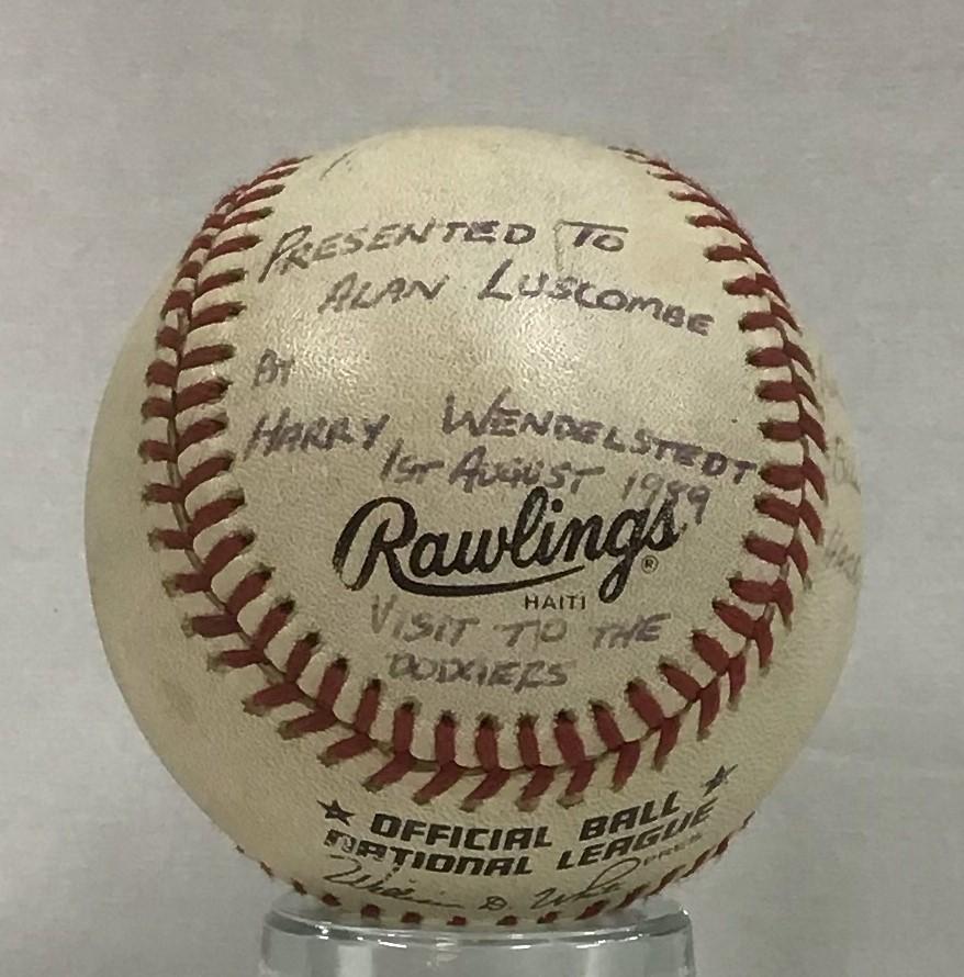 Los Angeles Dodgers 1989 game day baseball presented to Alan Luscombe