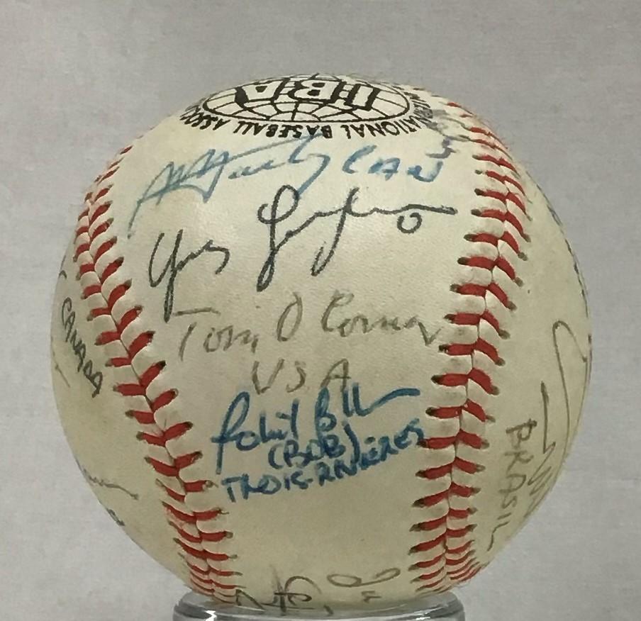 Baseball signed by International Series umpires