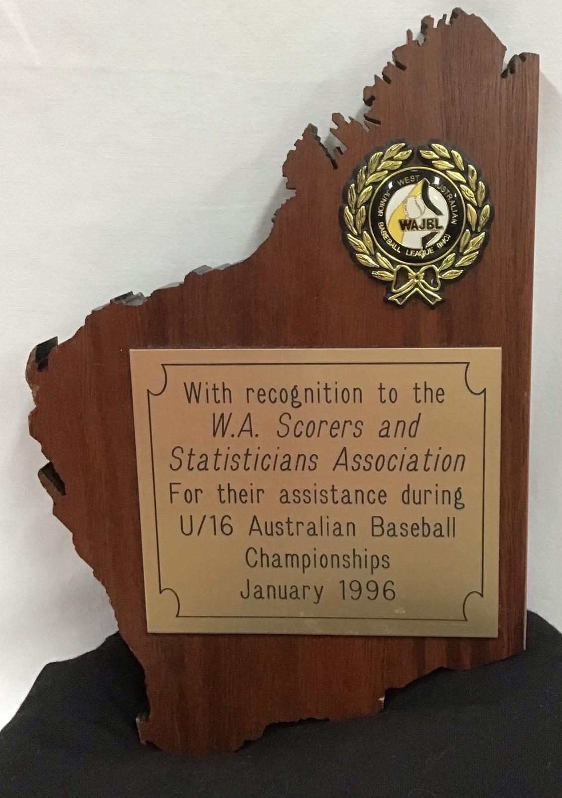 1996 Australian Under 16 Baseball Championships commemorative plaque (front)