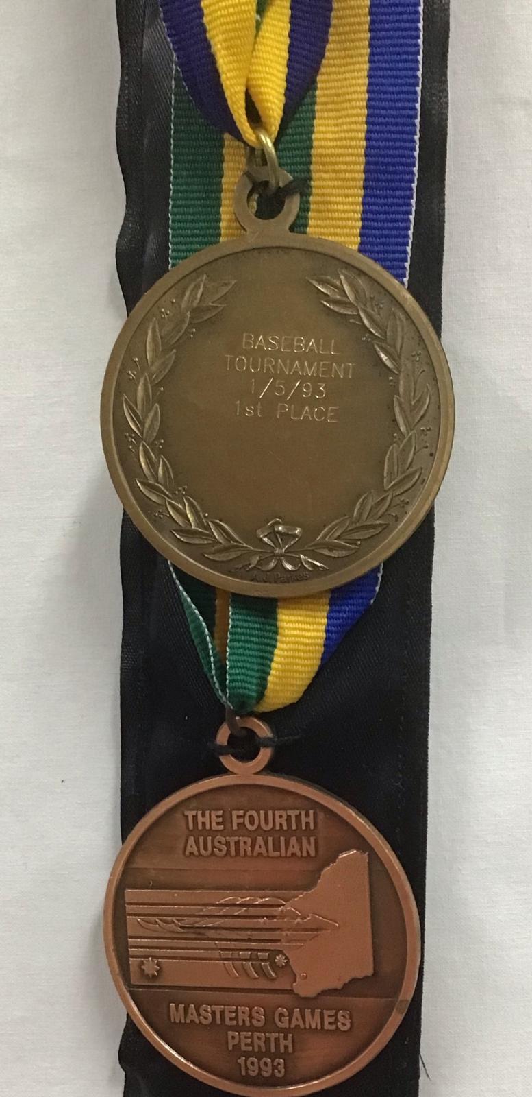 1993 Fourth Australian Masters Games Baseball Tournament Gold & Bronze Medallions