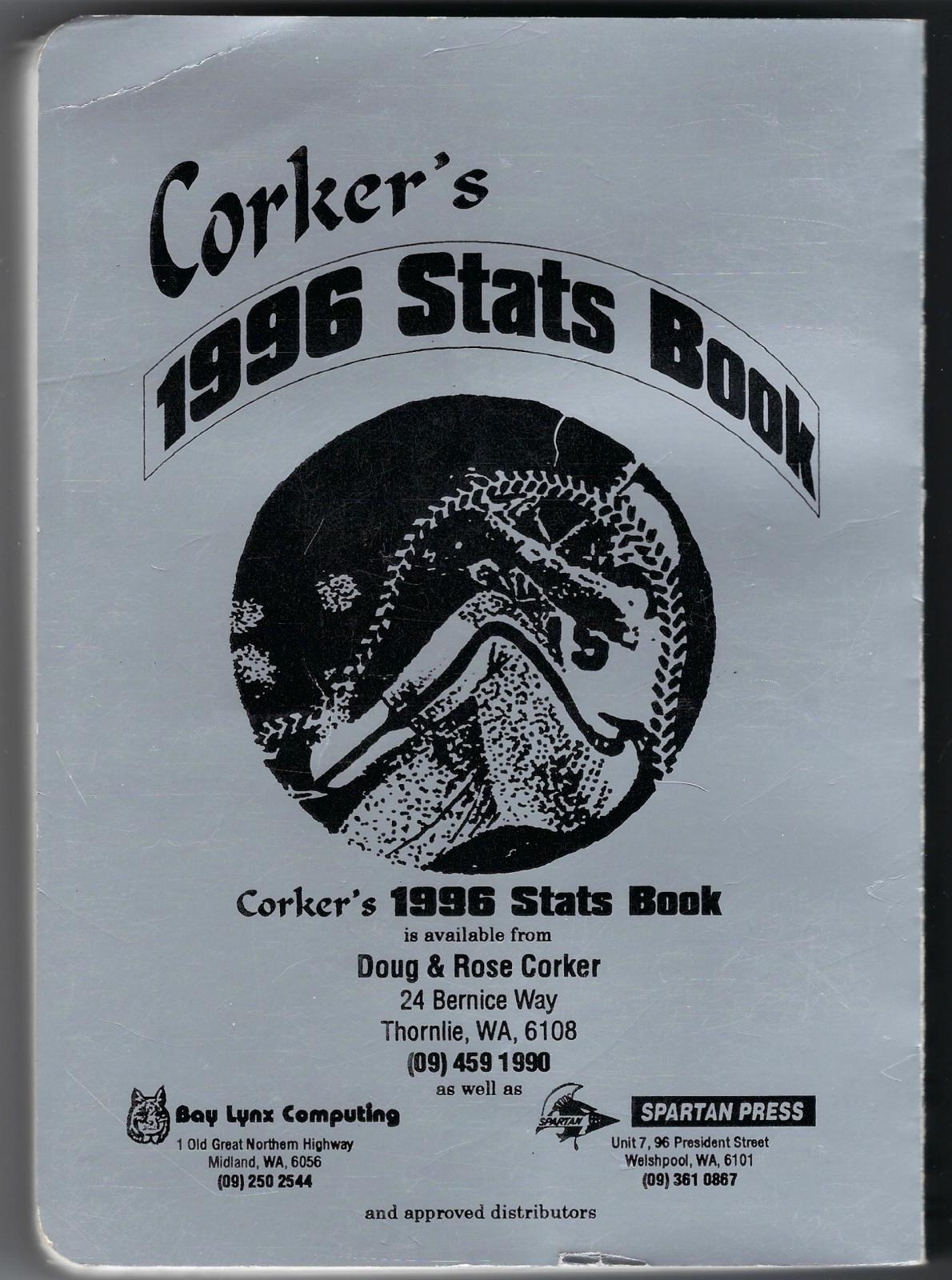 Corker's 1996 Stats Book - WA Baseball Statistics (from 1974 to 1995) - back cover
