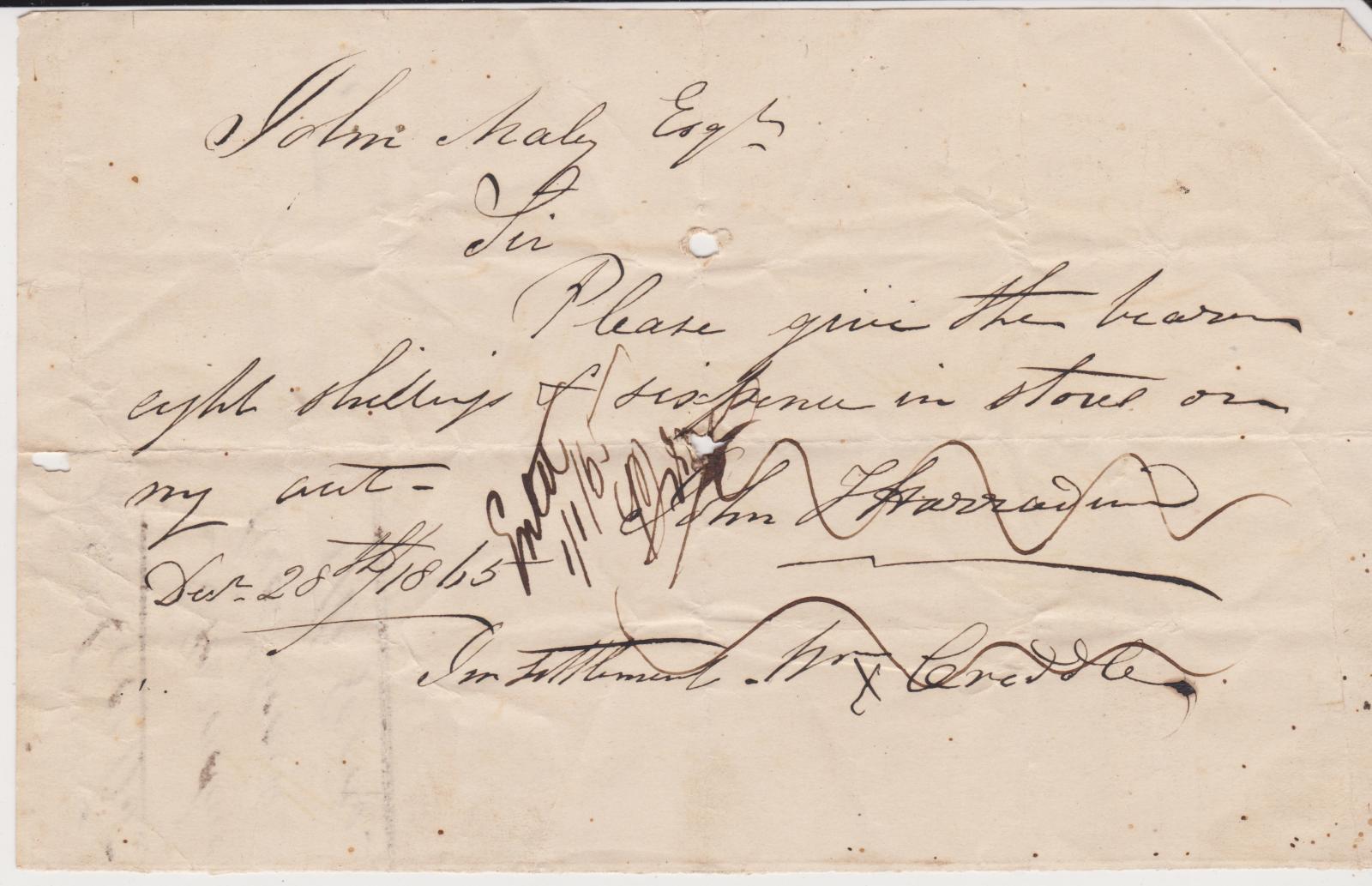 Promissory note from T. Harradine