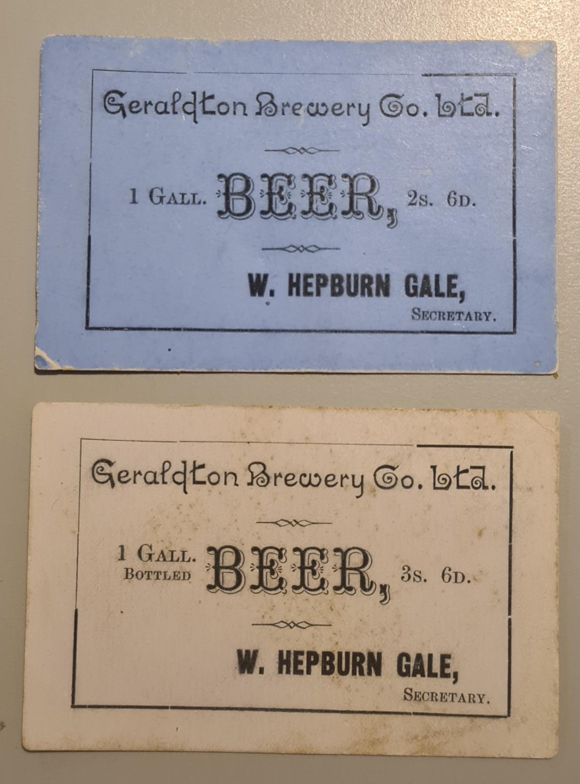 cards from the Geraldton Brewery c1885
