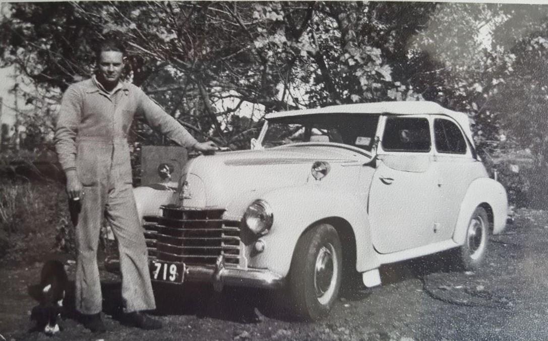 Dennis Walker with his first car, a Vauxall sports car. Dennis was 22 years old and working as a fireman at WAGR Midland Workshops.