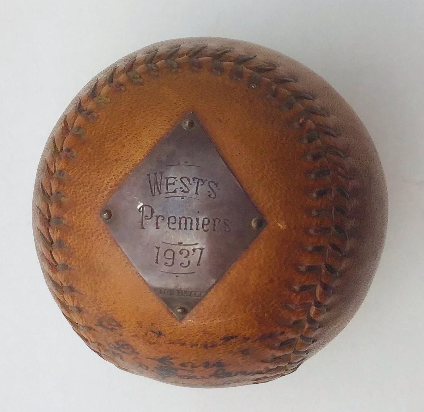 1937 Wests Premiers team commemorative baseball