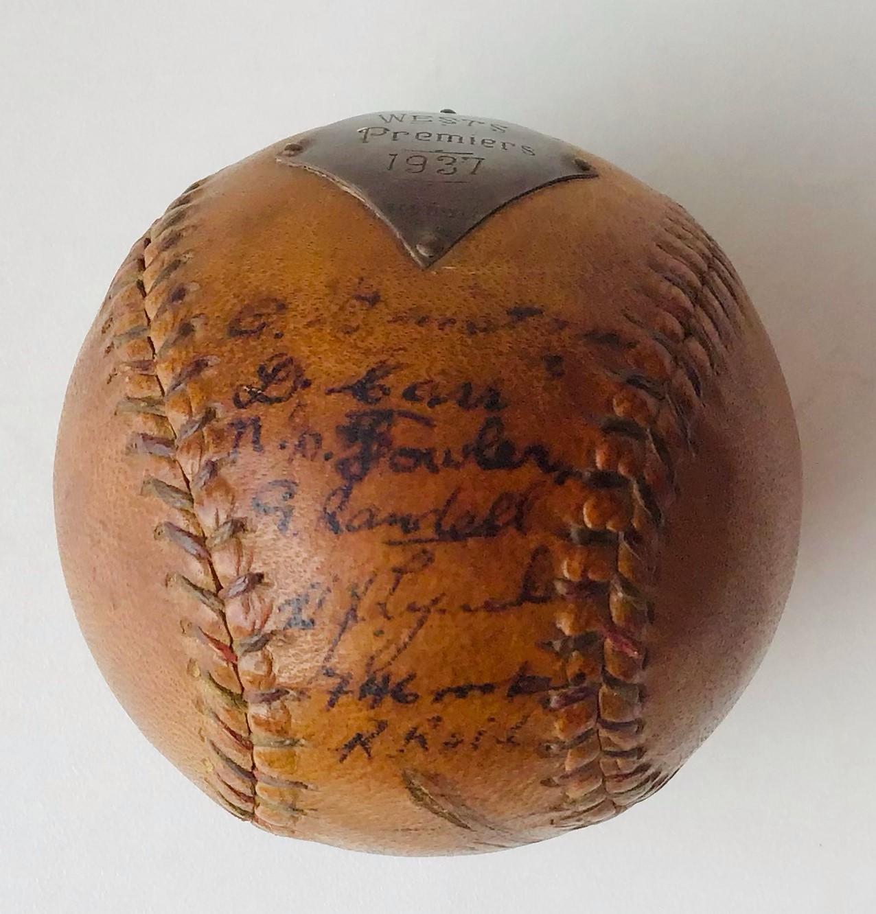 1937 Wests Premiers team commemorative baseball