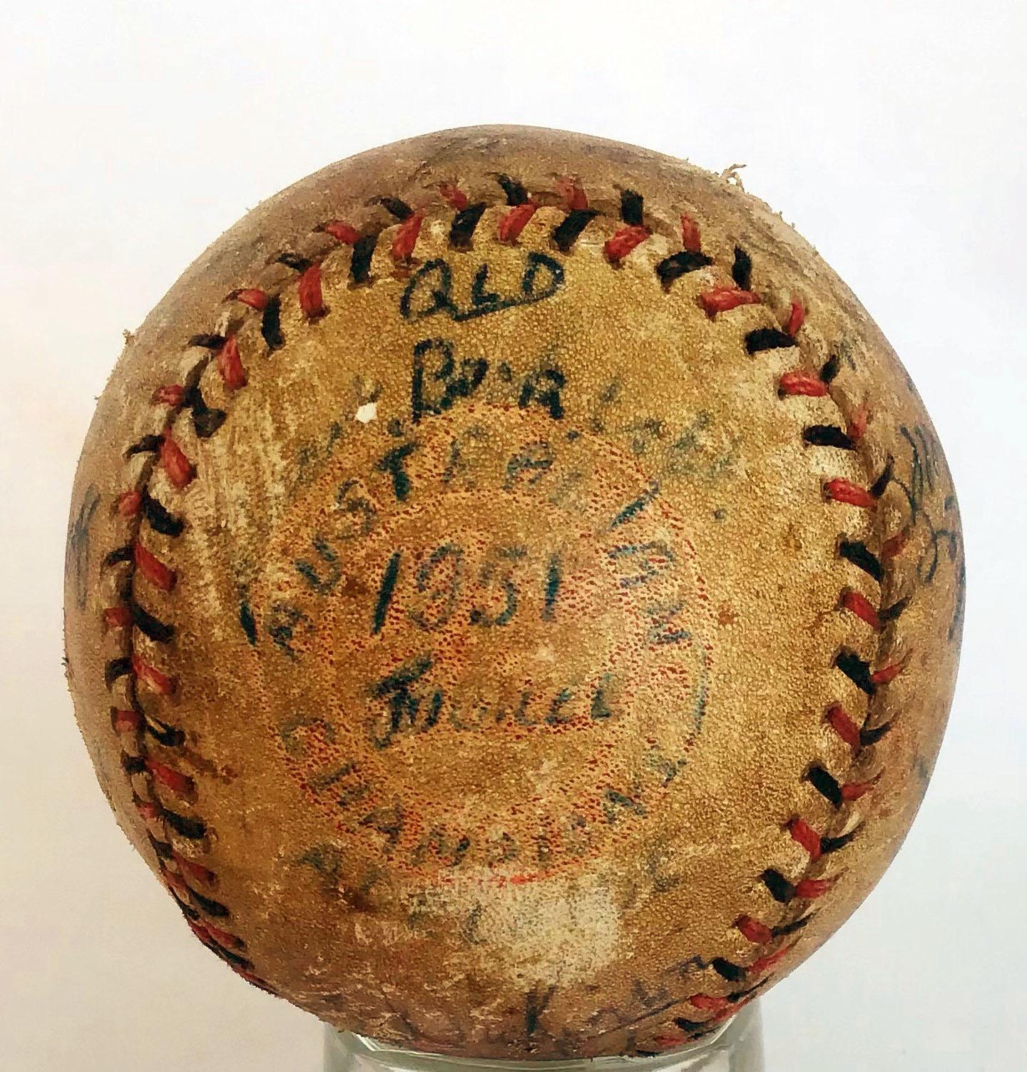 Signed game ball from the 1951 Australian Jubilee Baseball Championship