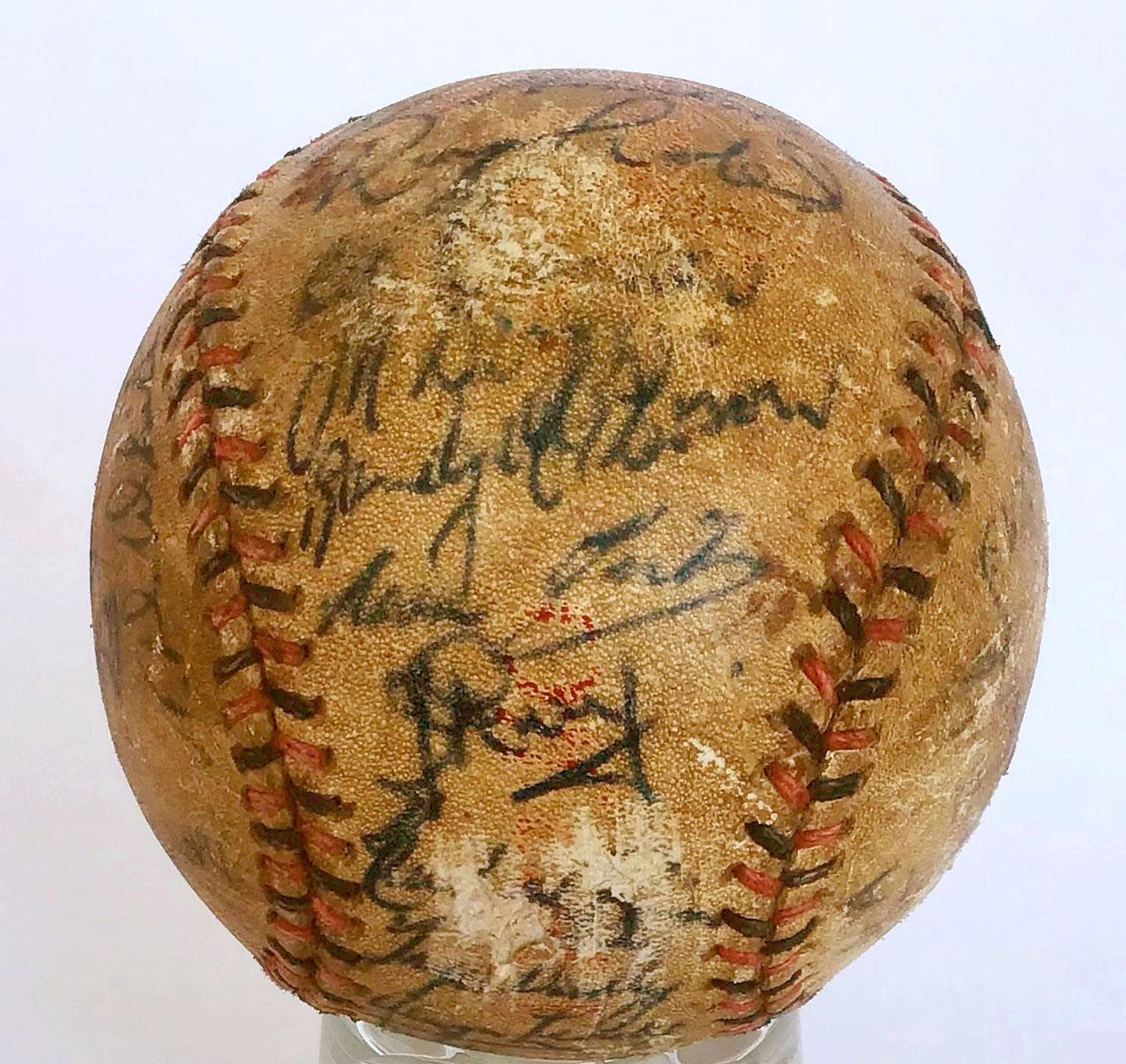 Signed game ball from the 1951 Australian Jubilee Baseball Championship