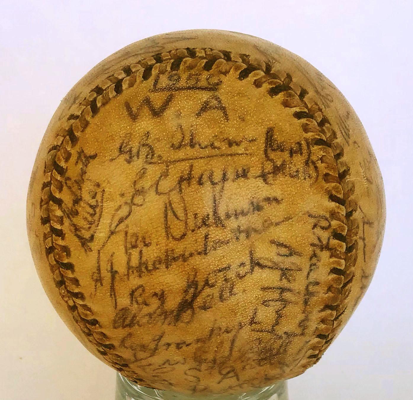 Signed baseball from the 1950 Australian Baseball Championship Series