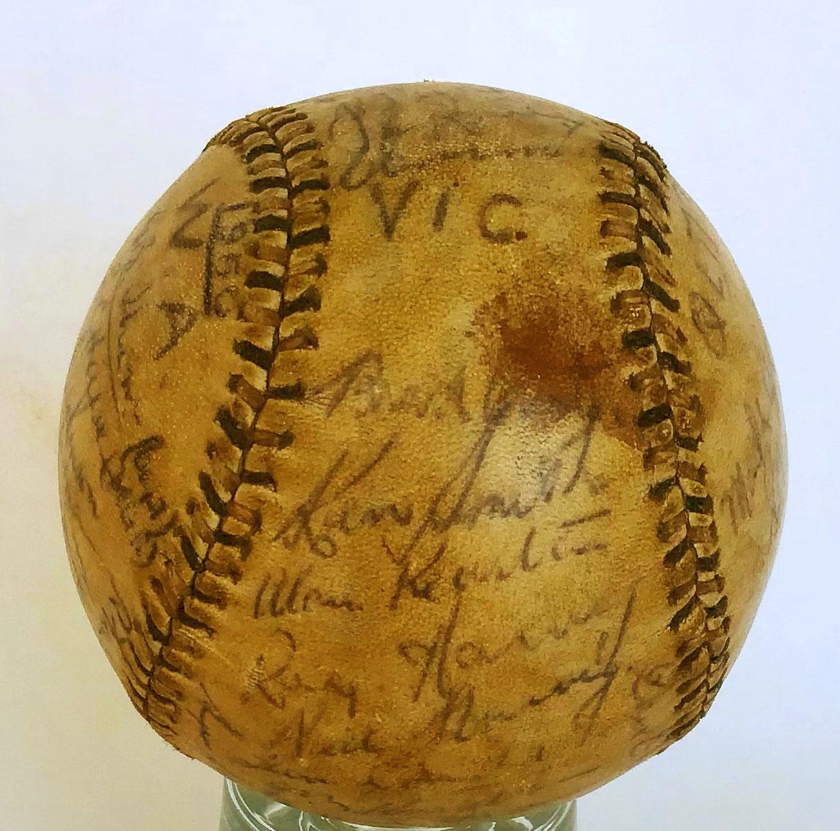 Signed baseball from the 1950 Australian Baseball Championship Series