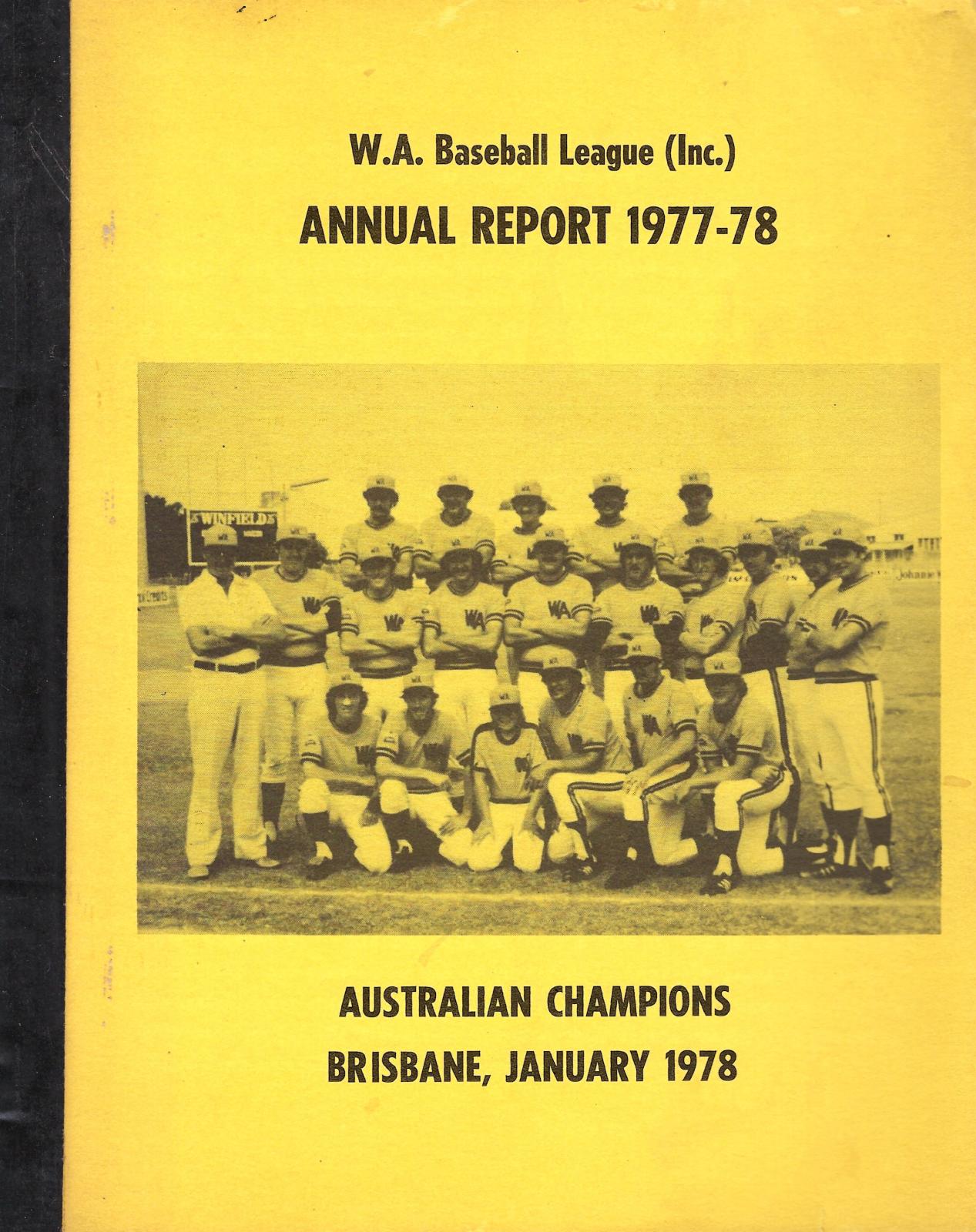 West Australian Baseball League Annual Report 1977-78 cover page