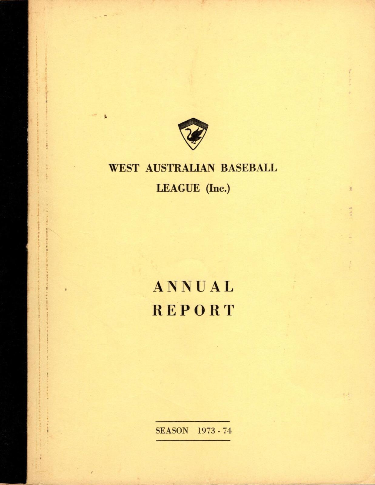 West Australian Baseball League Annual Report 1973-74 cover page