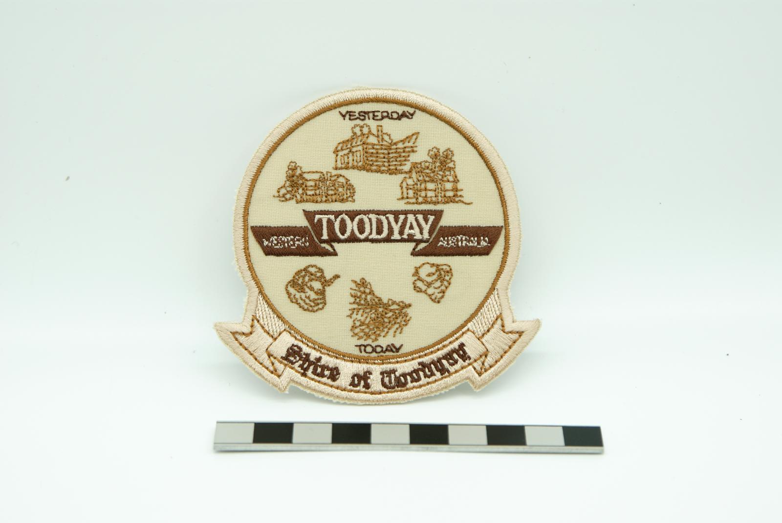 Shire of Toodyay cloth iron on badge 2007, with scale