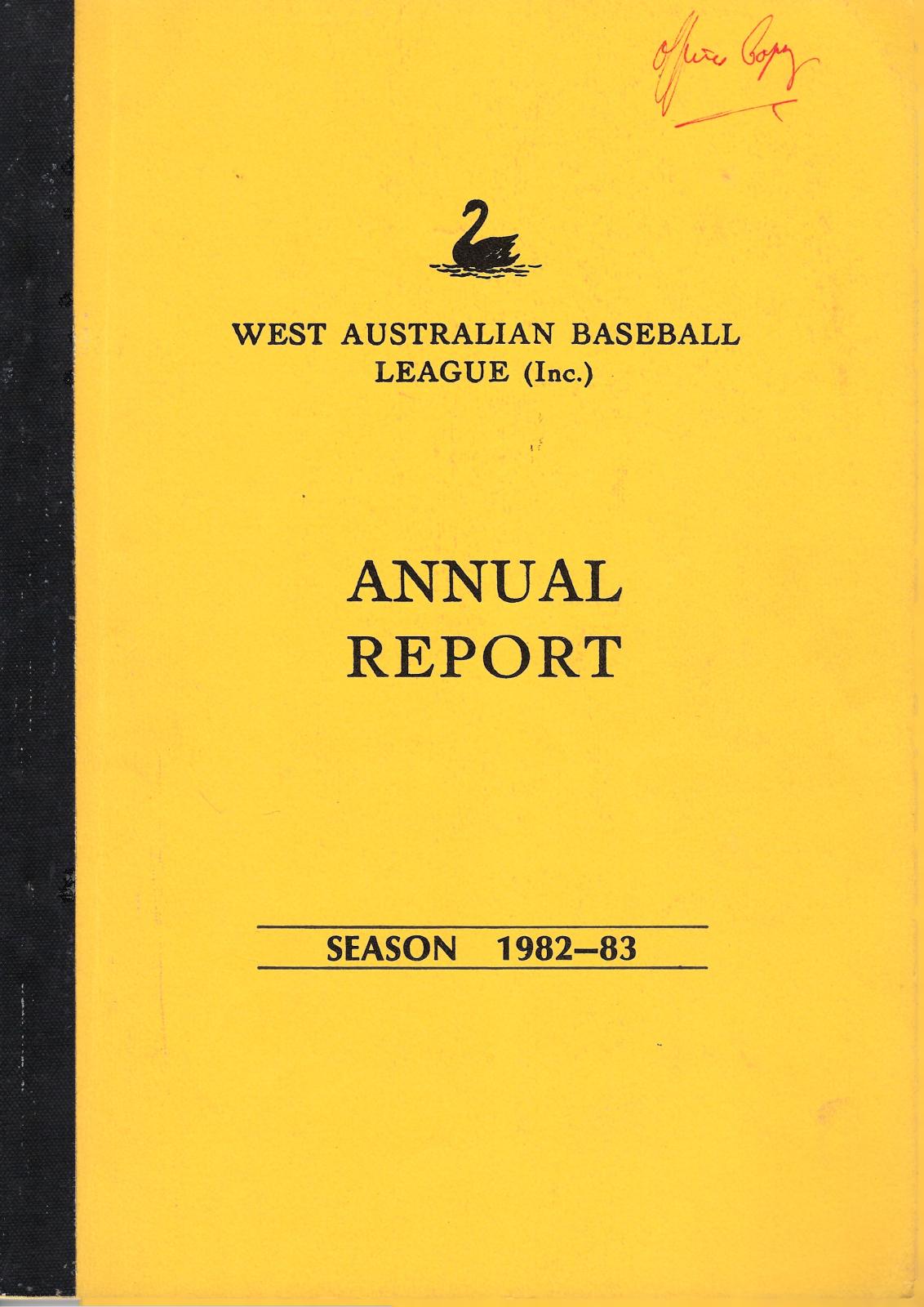 West Australian Baseball League Annual Report 1982-83 cover page