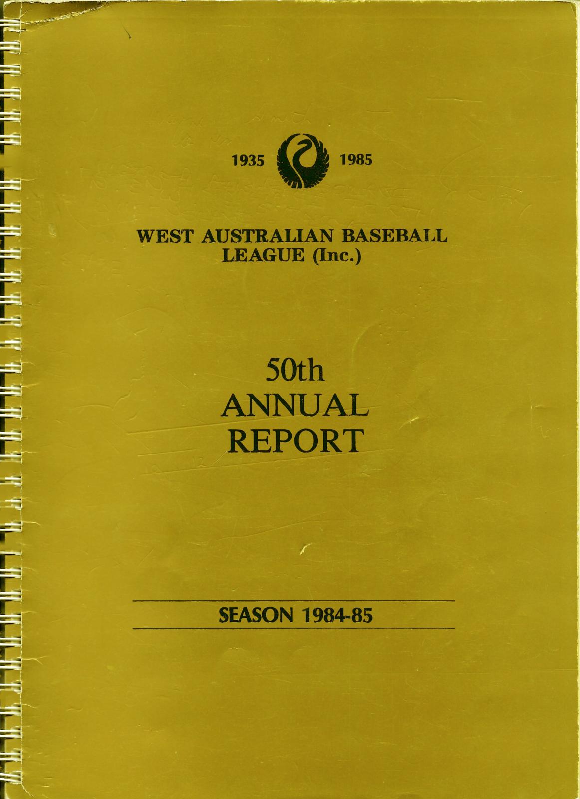 West Australian Baseball League 50th Annual Report 1984-85 cover page