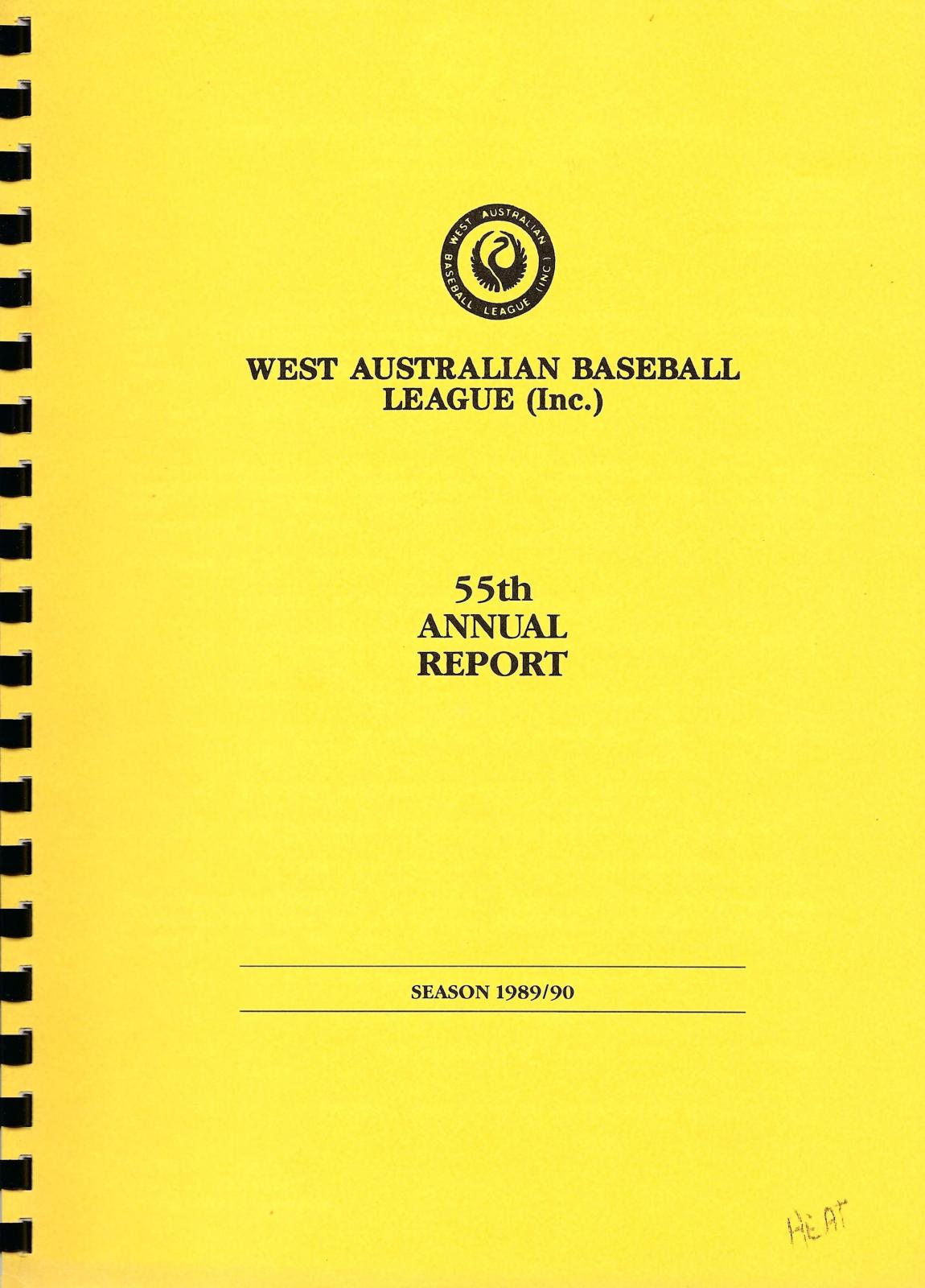 West Australian Baseball League 55th Annual Report 1989-90 cover page