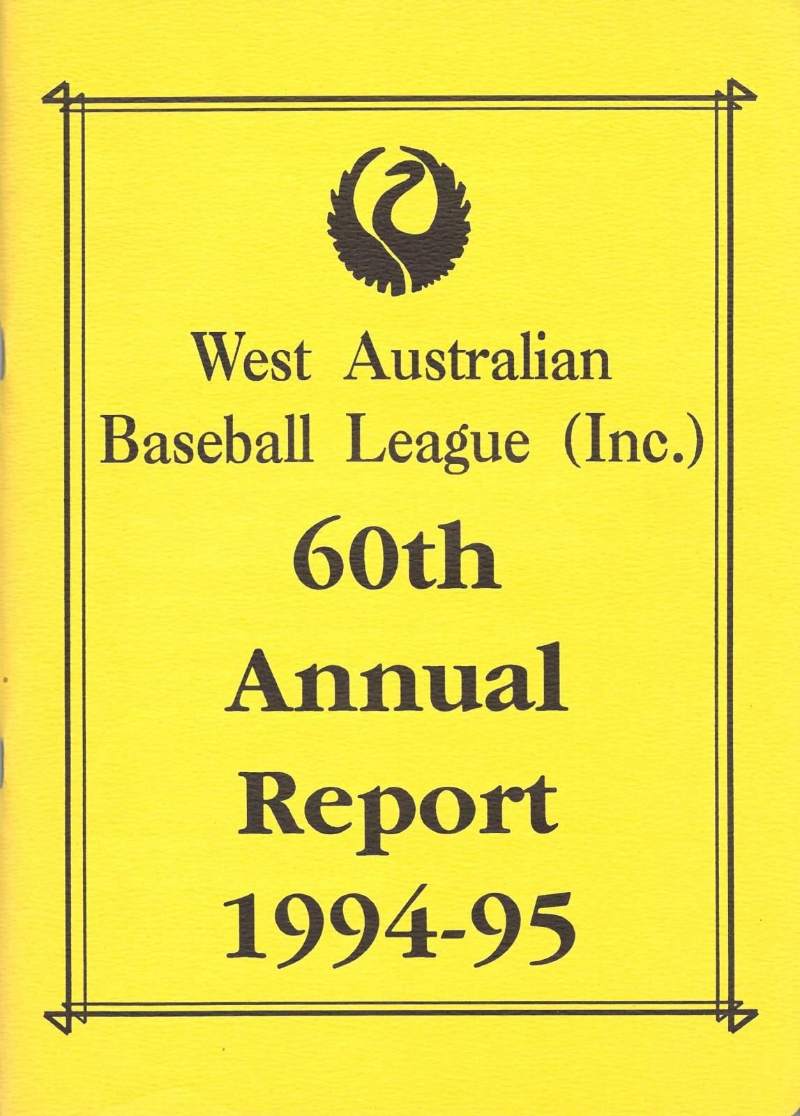 West Australian Baseball League 60th Annual Report 1994-95 cover page