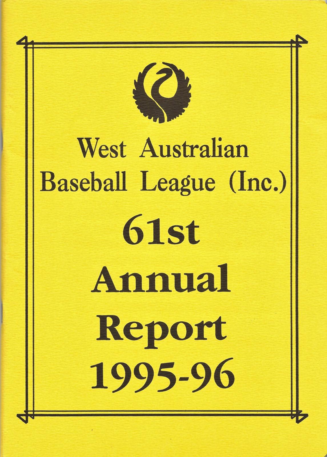 West Australian Baseball League 61st Annual Report 1995-96 cover page