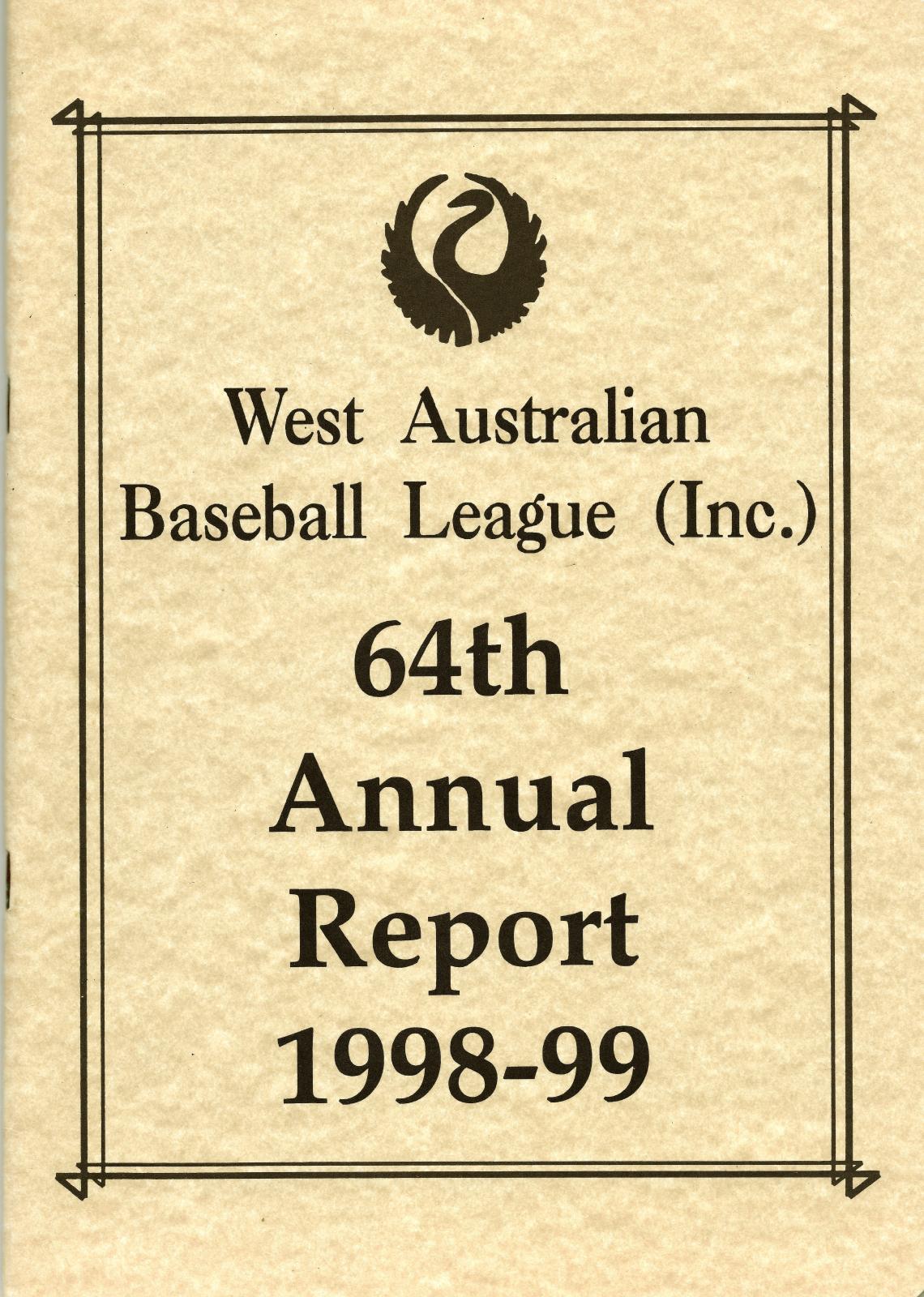 West Australian Baseball League 64th Annual Report 1998-99 cover page