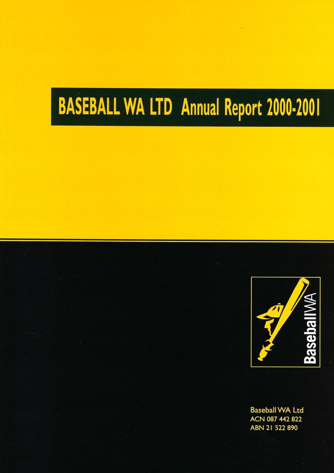 Baseball WA Ltd Annual Report 2000-2001 cover page