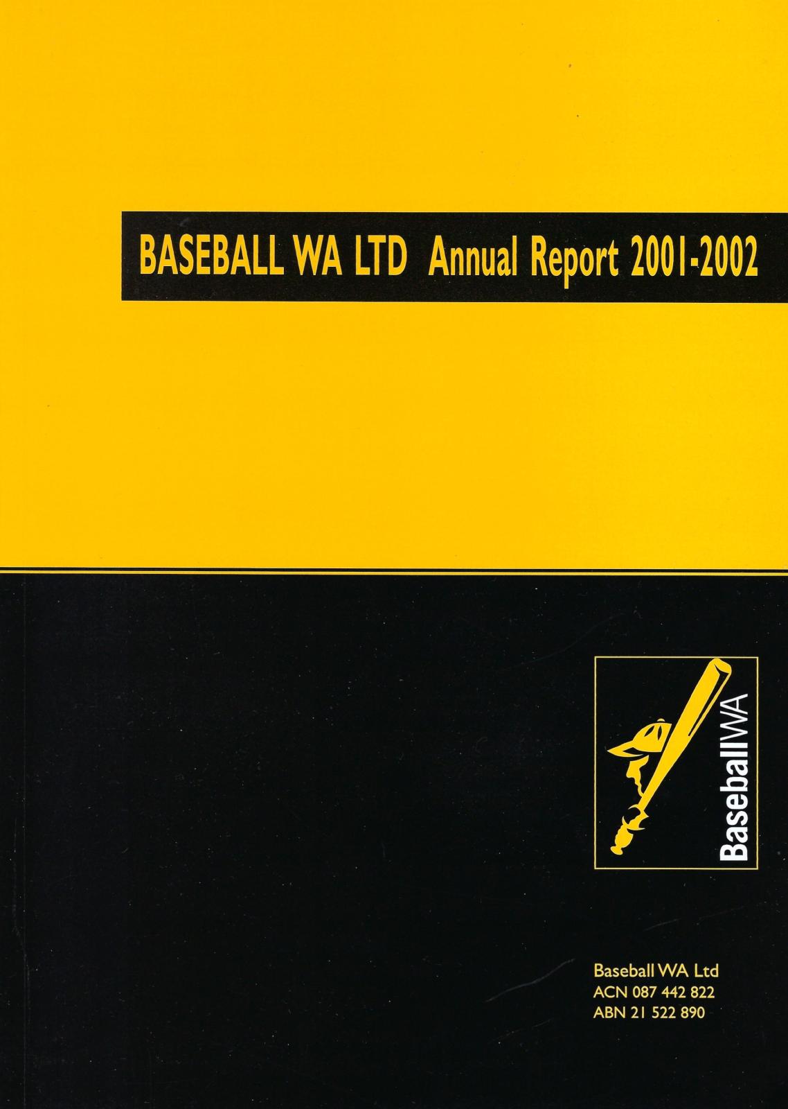 Baseball WA Ltd Annual Report 2001-2002 cover page