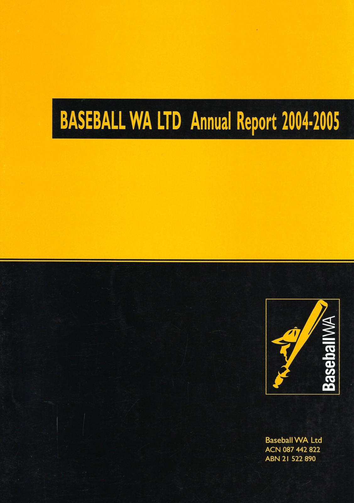 Baseball WA Ltd Annual Report 2004-2005 cover page