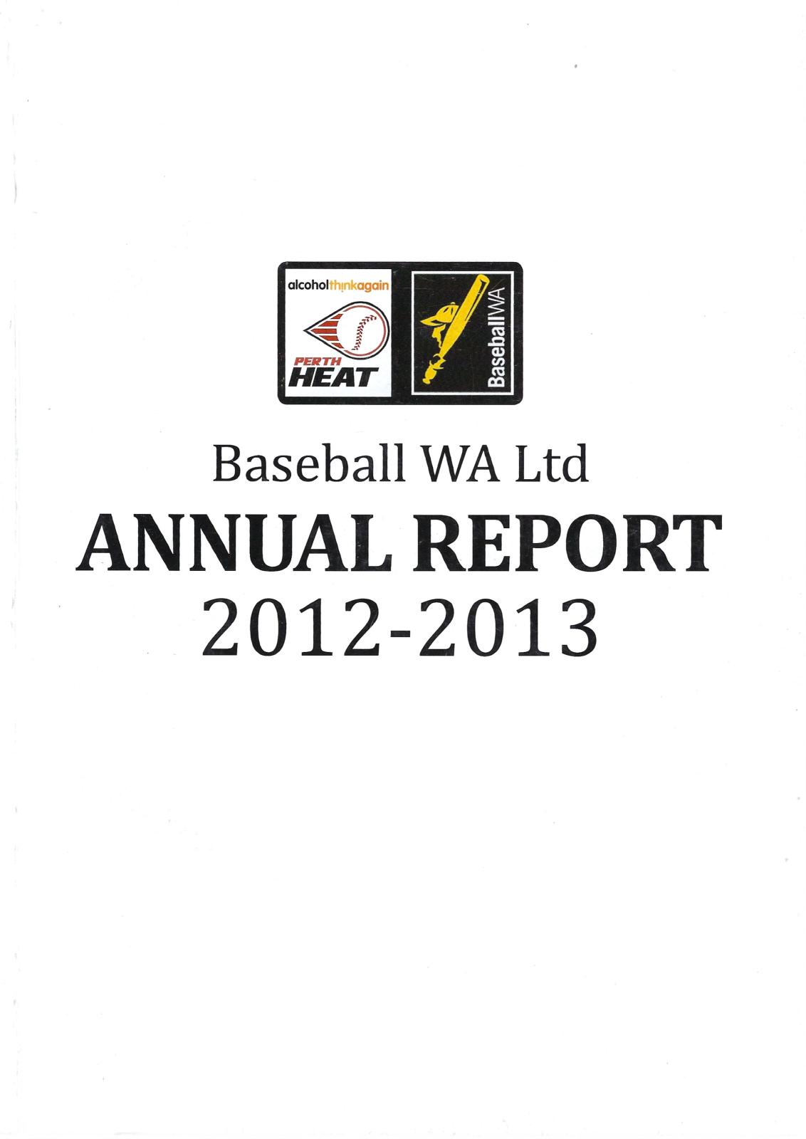 Baseball WA Ltd Annual Report 2012-2013 cover page