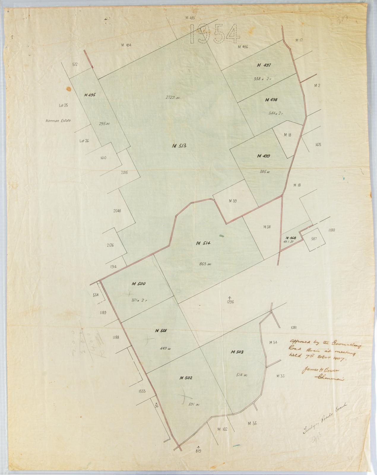 Plan of subdivision approved by Goomalling Road Board 1907