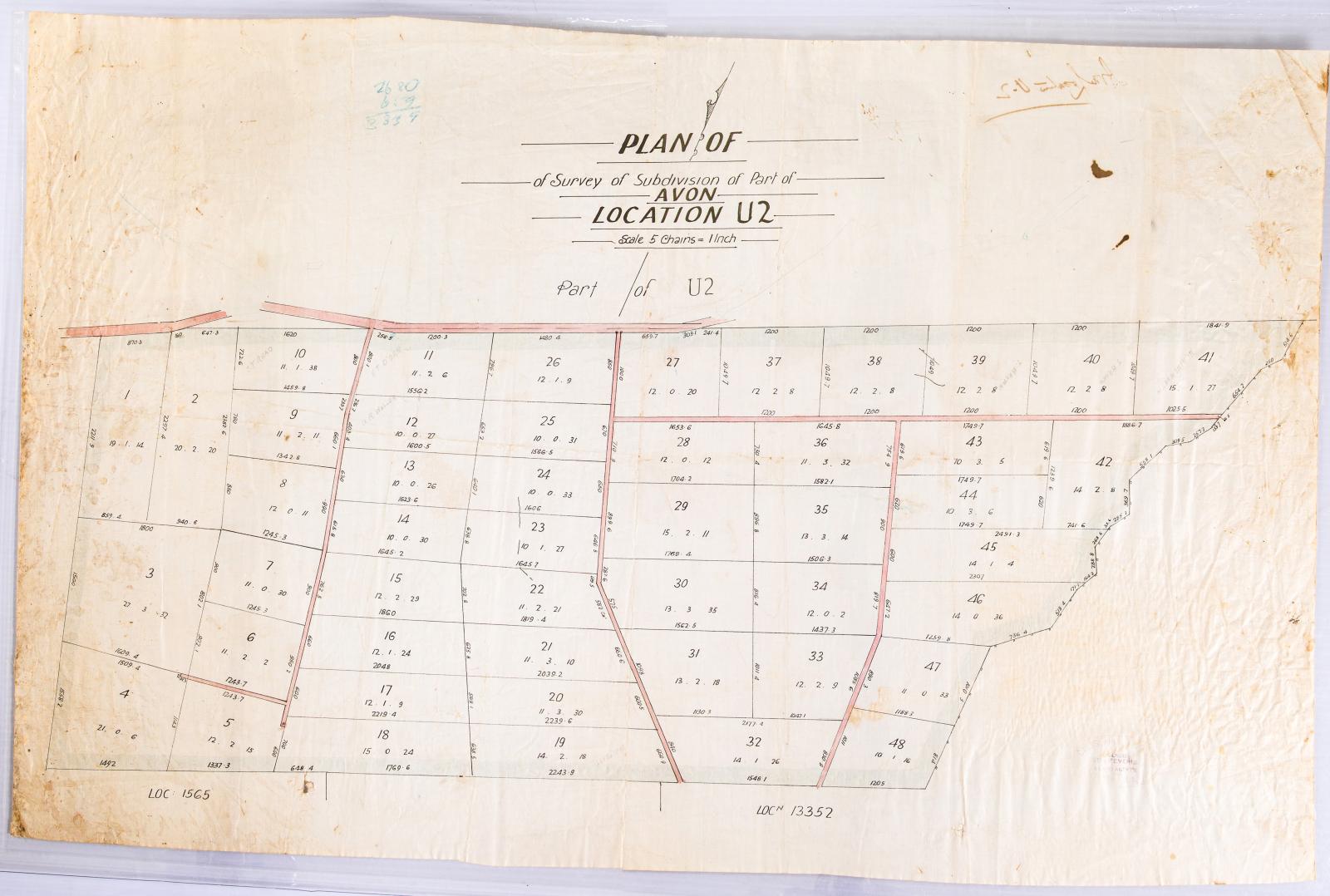 Plan, subdivision of Avon Location U2