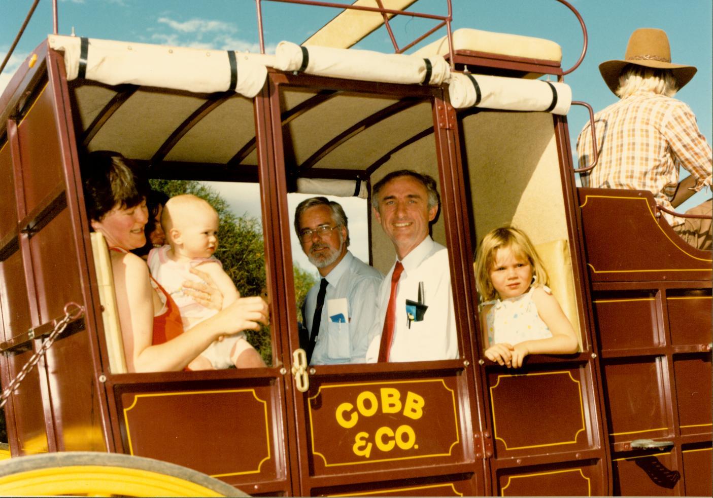 West Toodyay bridge re-opening 1988, passengers in coach