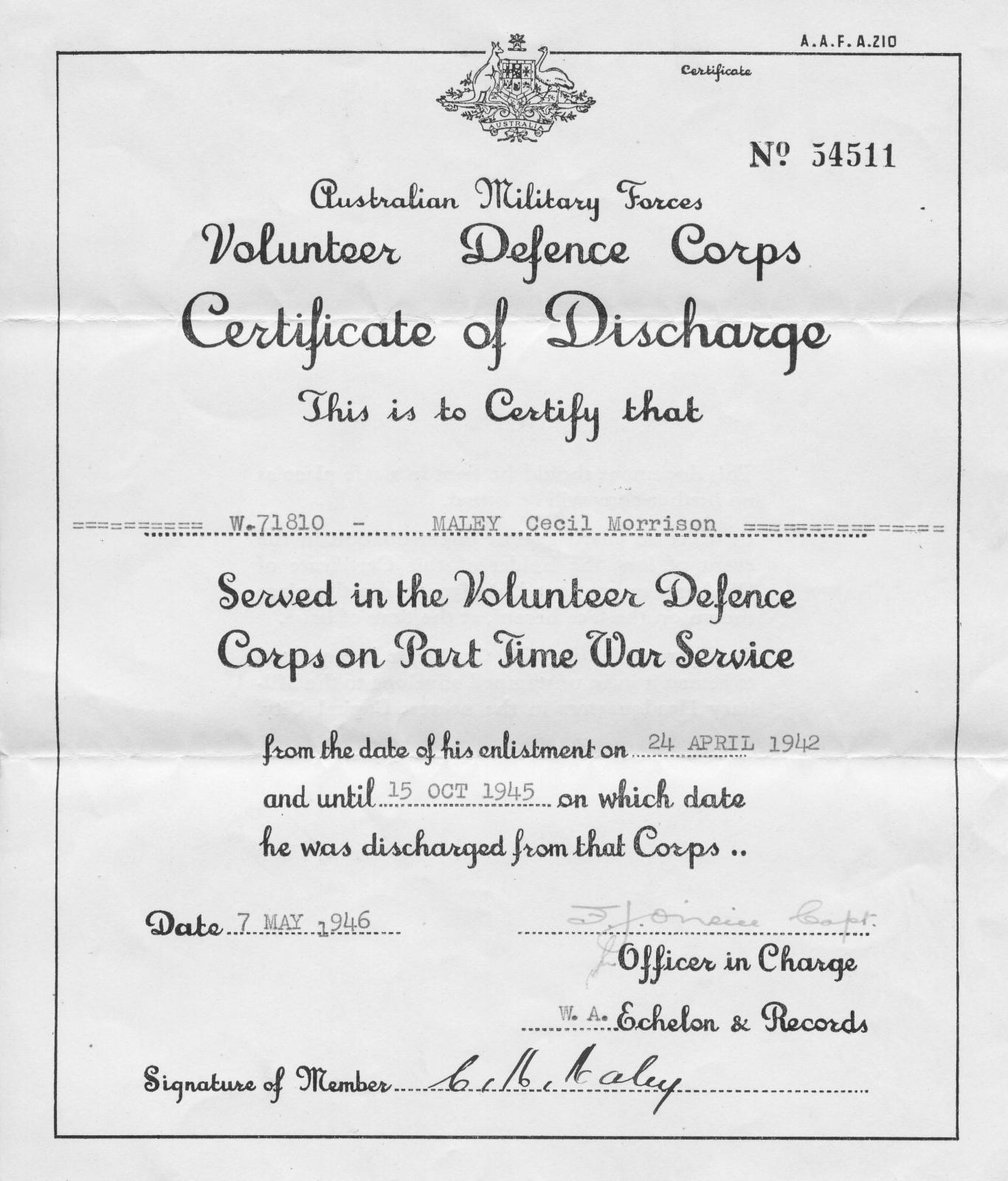 Army Discharge certificate