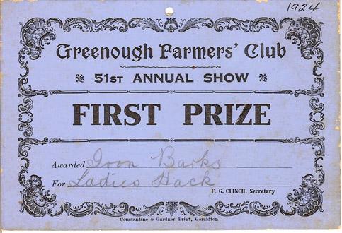 Greenough Farmers' Club First prize certificate