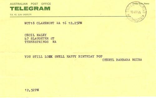 Telegram sent to Cecil Maley