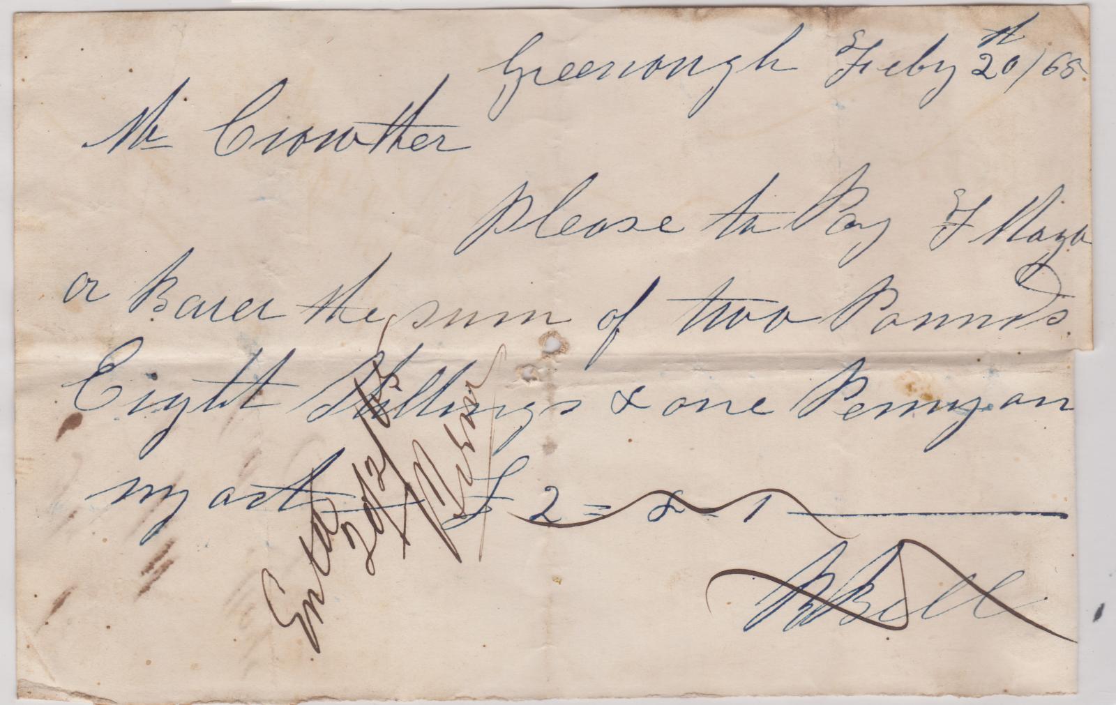 Promissory note from R. Bell