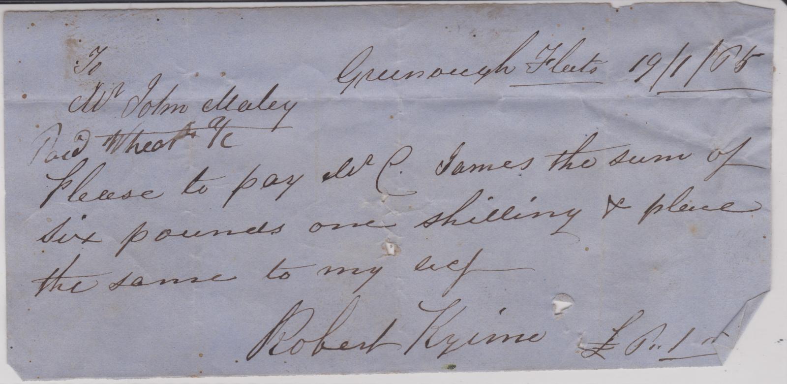 Promissory note from Robert Kyme