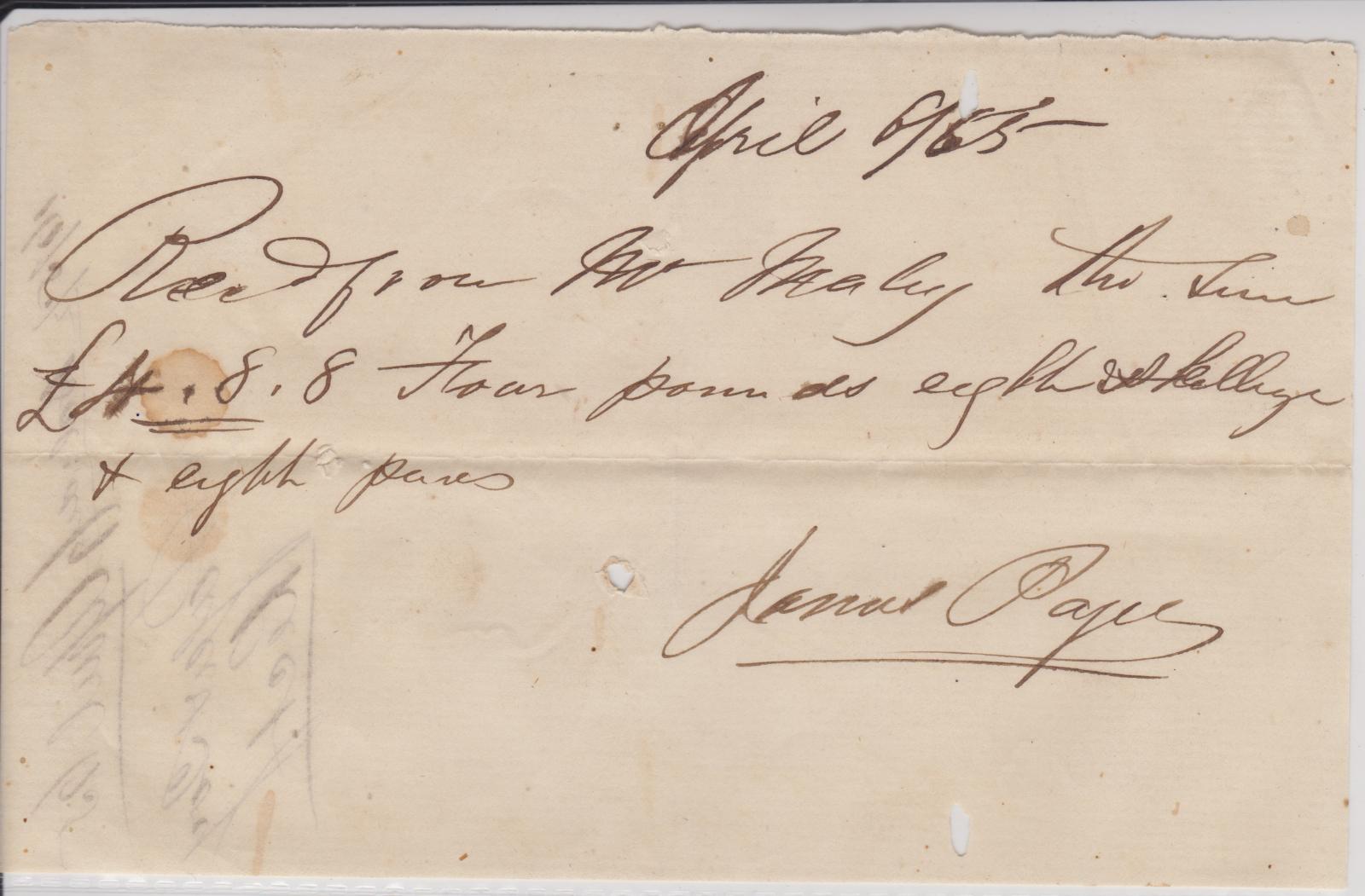 Receipt from James Pager