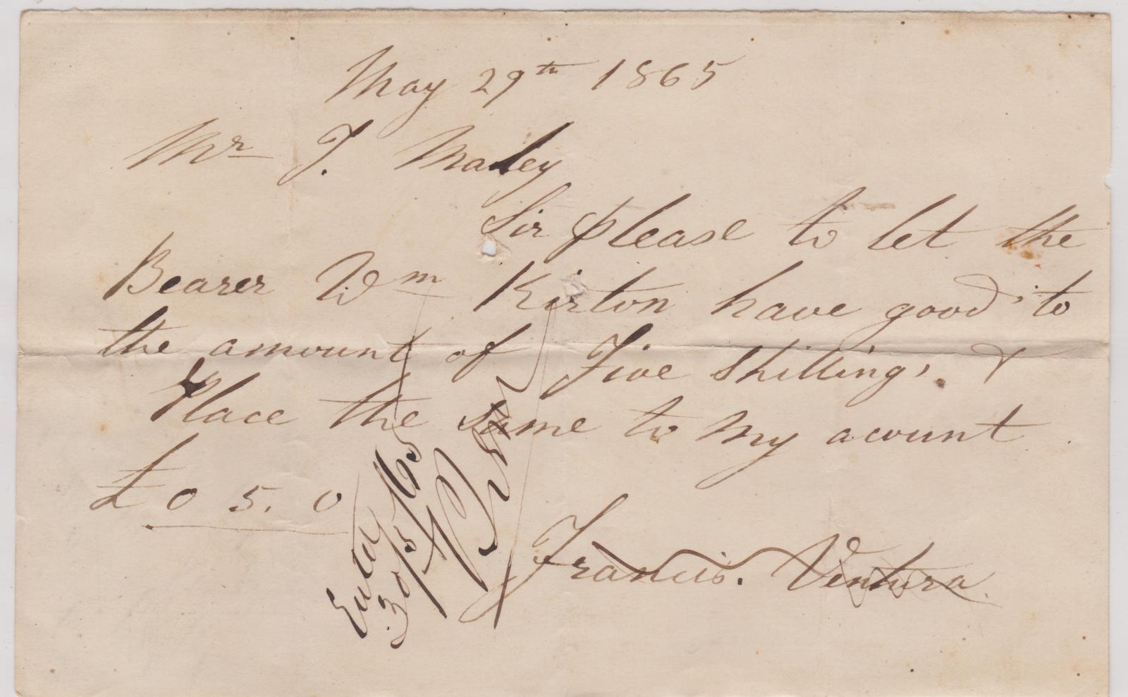 Promissory note from Francis Ventura