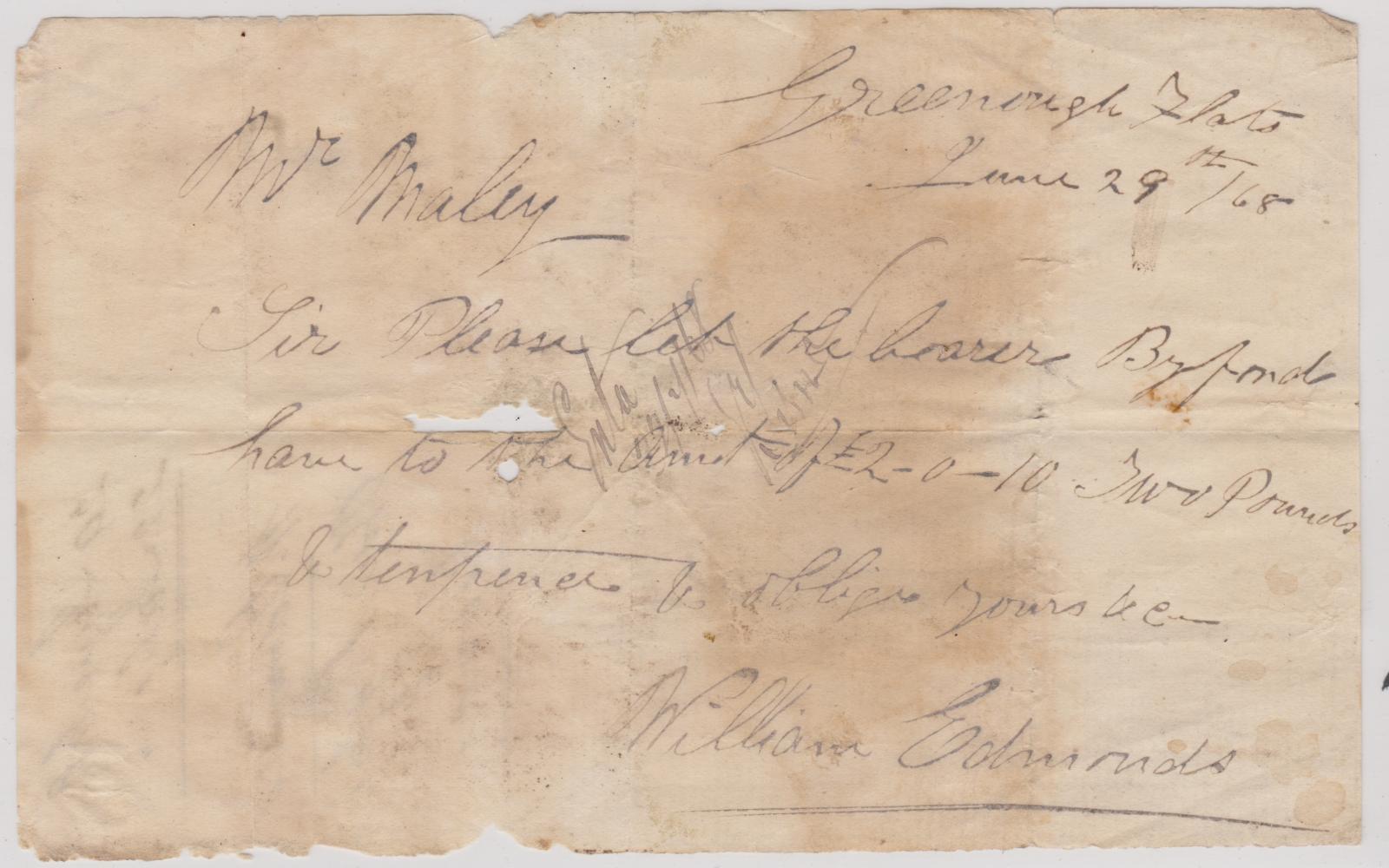 Promissory note from W. Edmonds