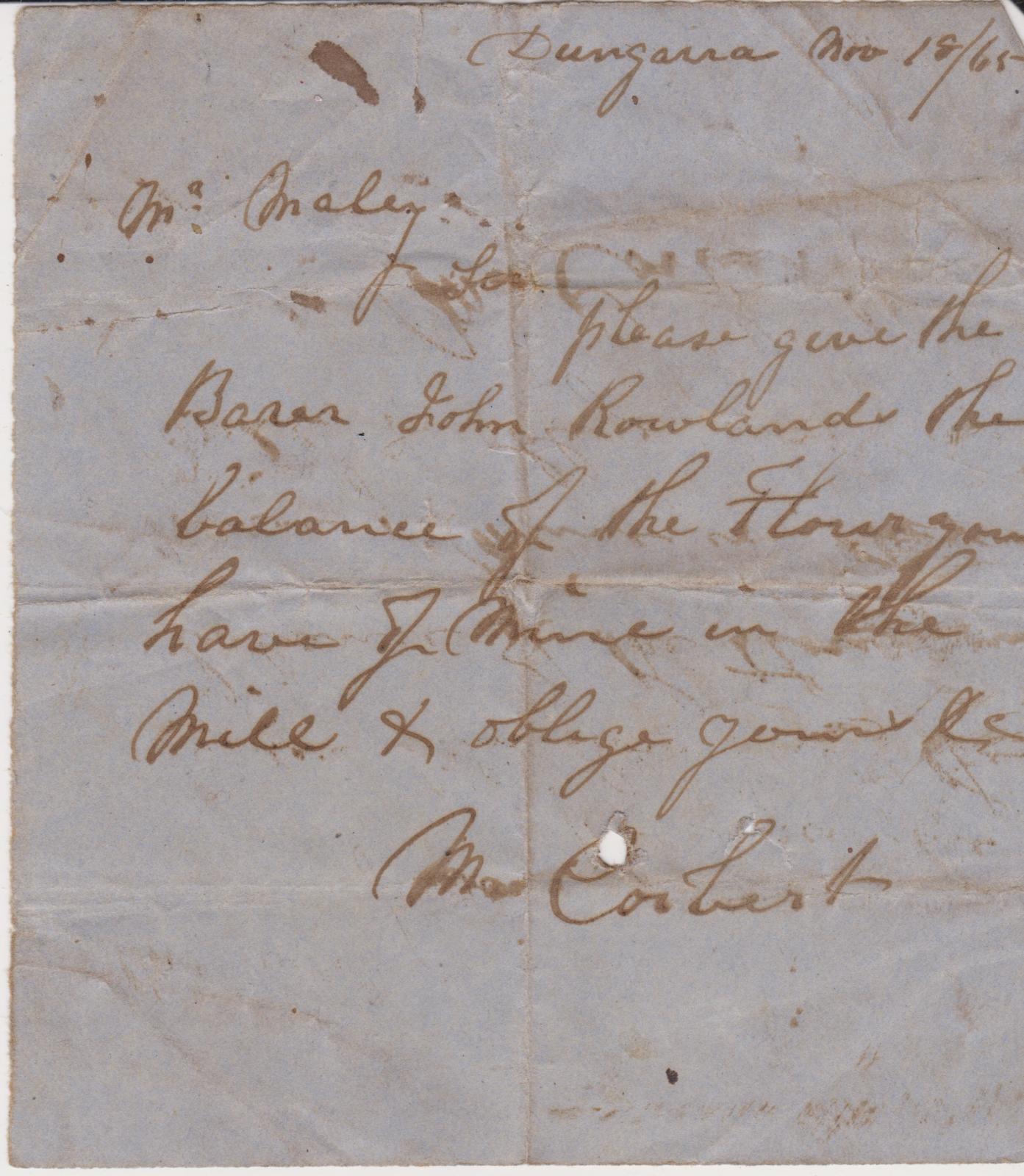 Transfer of flour note from M. Corbett