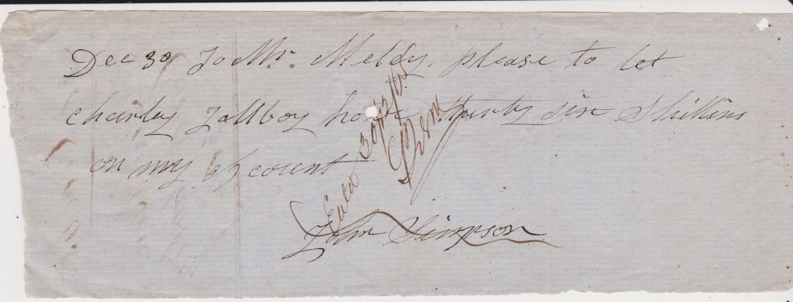 Promissory note from John Simpson