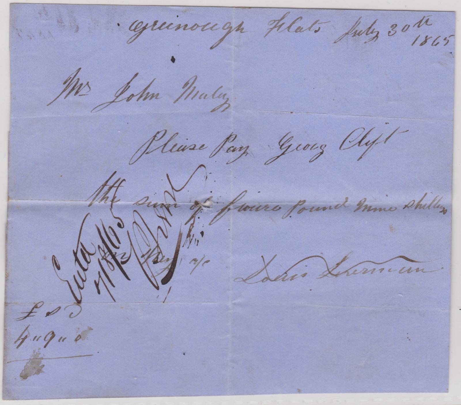 Promissory note from Louis Leverman