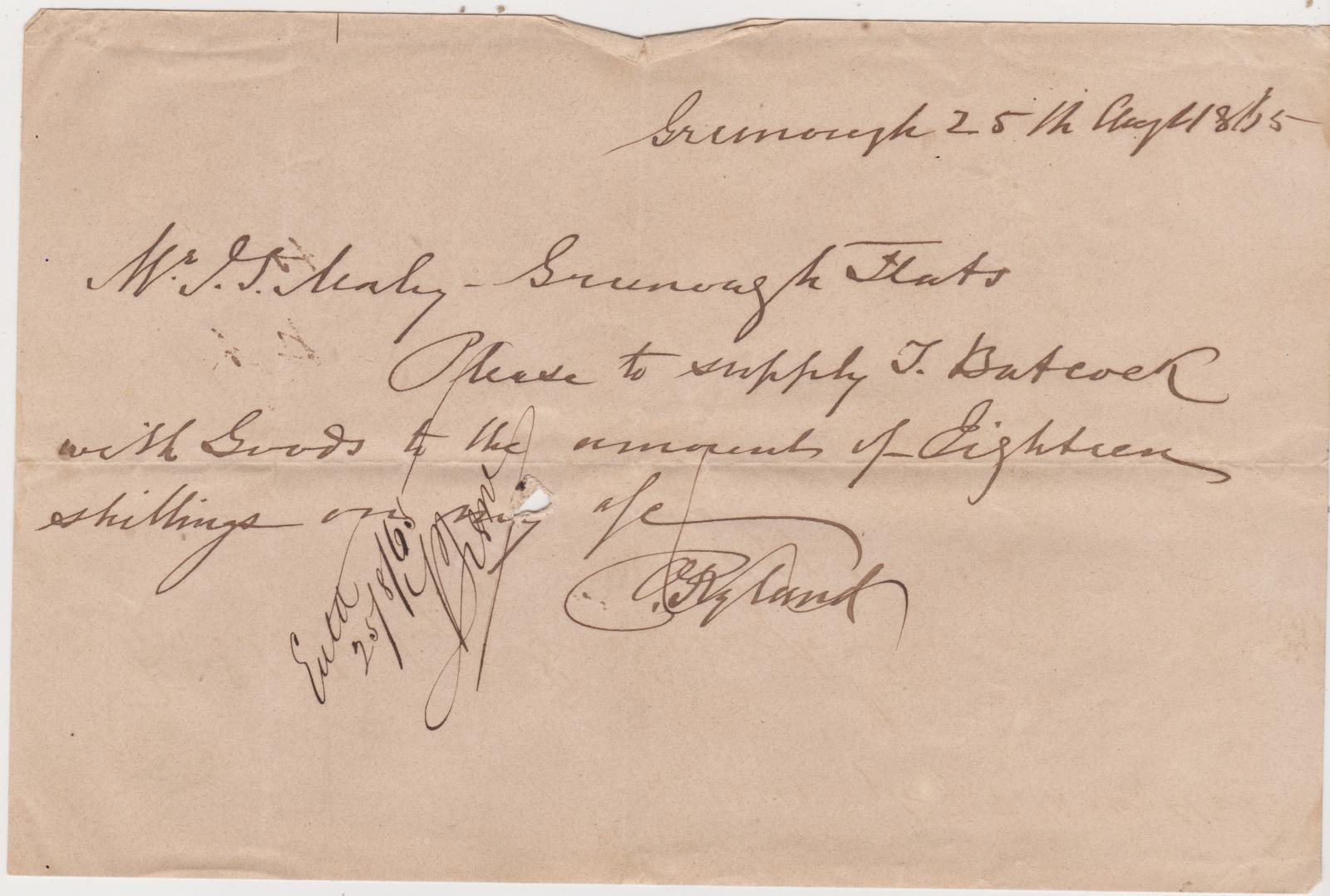 Promissory note from O. Ryland