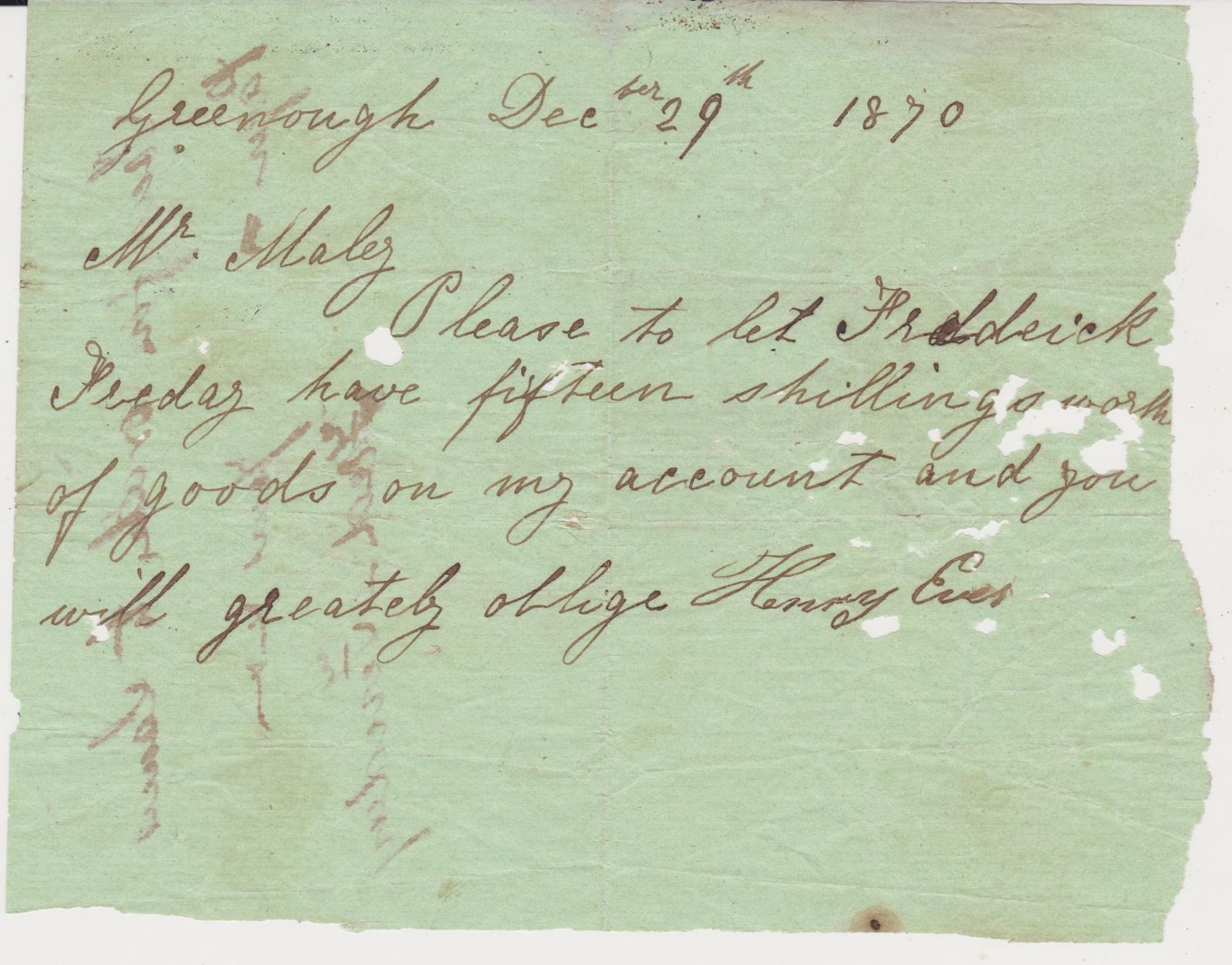 Promissory note from Henry Eves