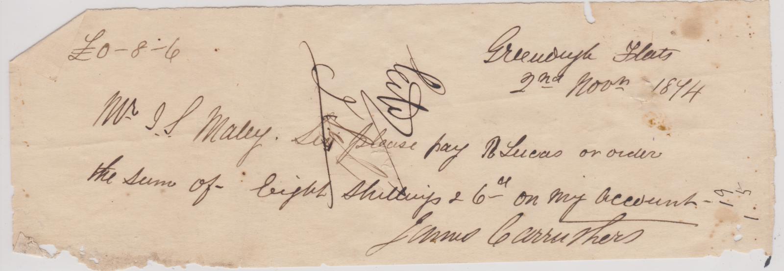 Promissory note from James Carruthers