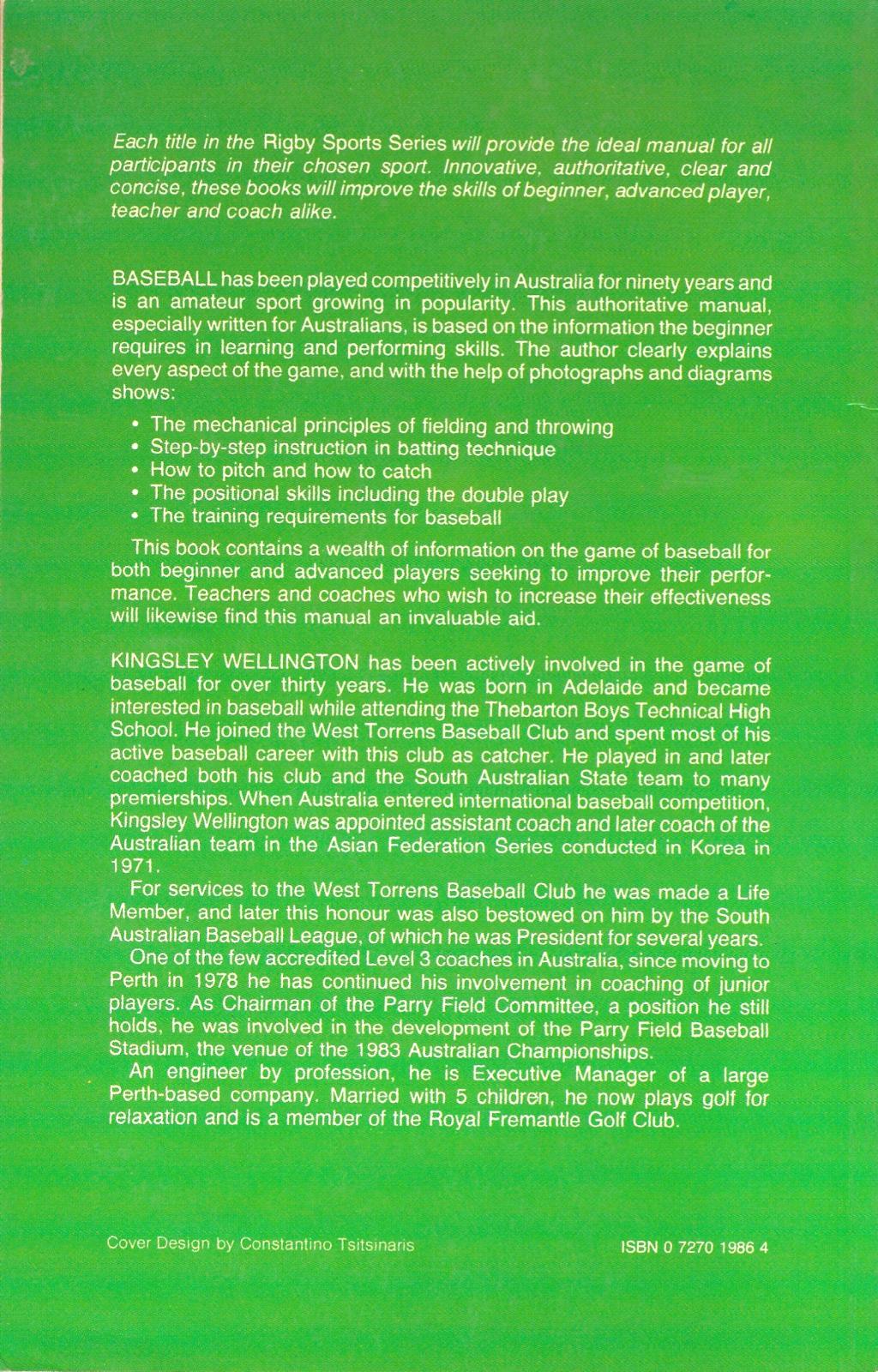 'Baseball for Teachers, Coaches and Players' (back cover)