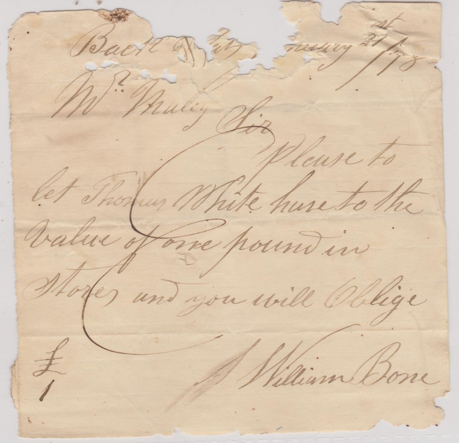 Promissory note from William Bone