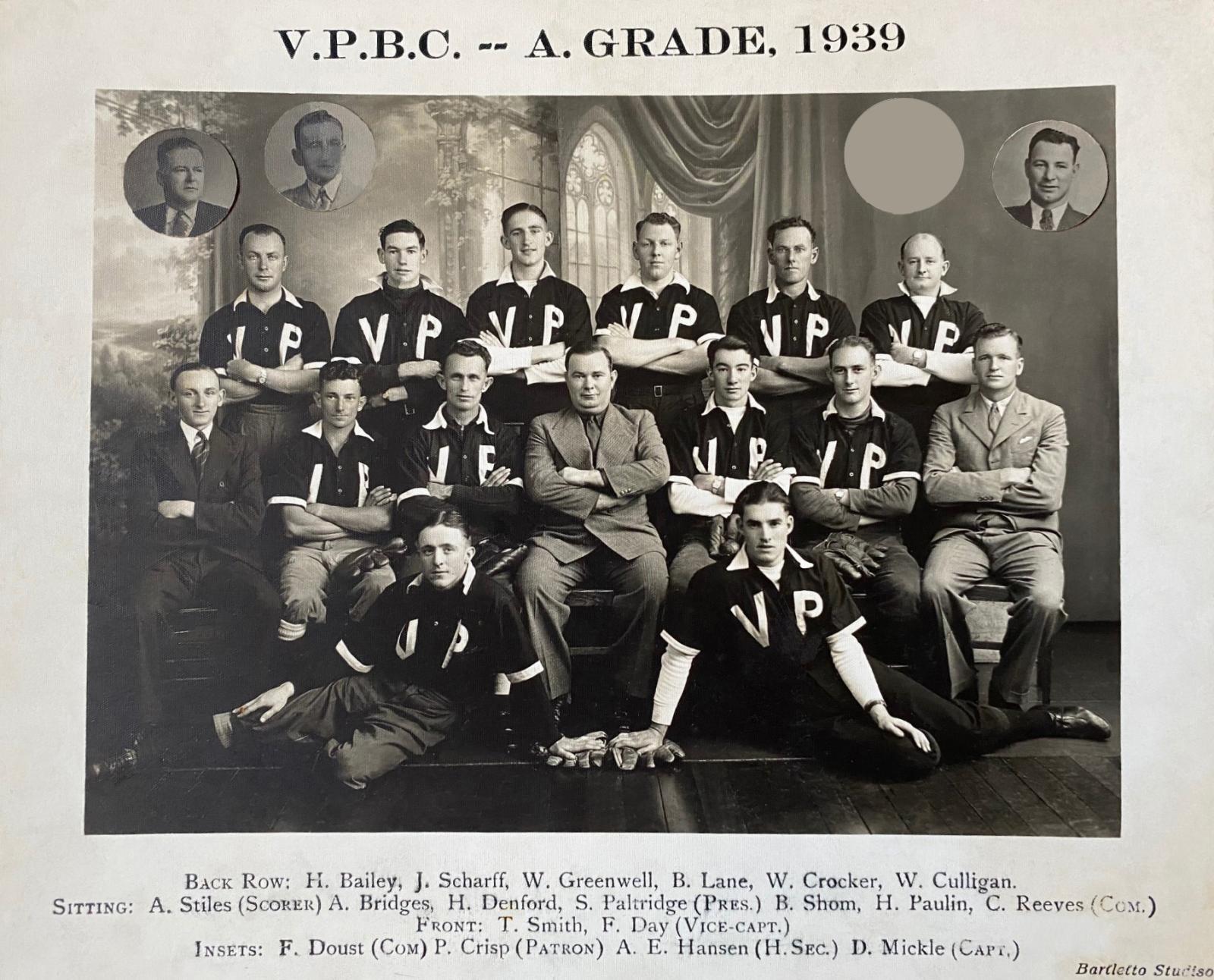 1939 Victoria Park Baseball Club photograph of teams and officials