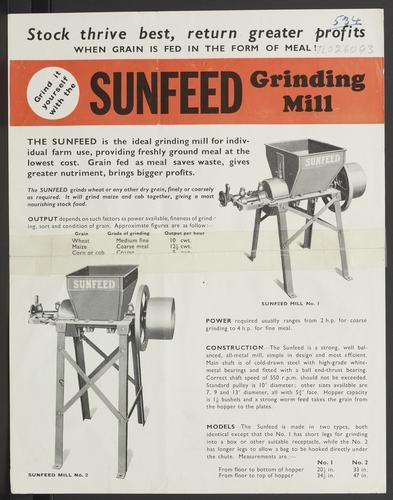 Publicity Flyer - H.V. McKay Massey Harris Sunfeed, Feed Grinding Mills,1956