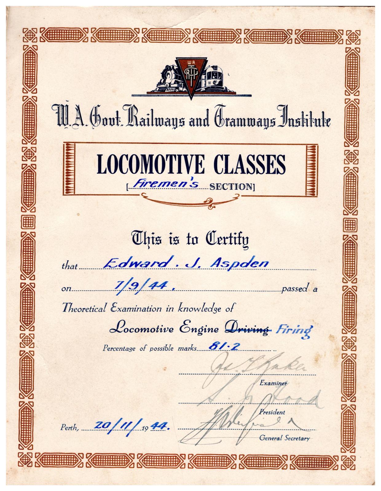 Locomotive certificate