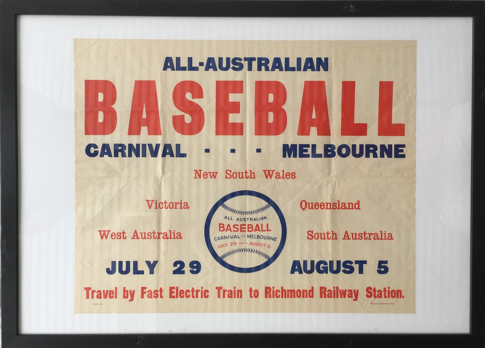 1939 All-Australian Baseball Carnival advertising poster